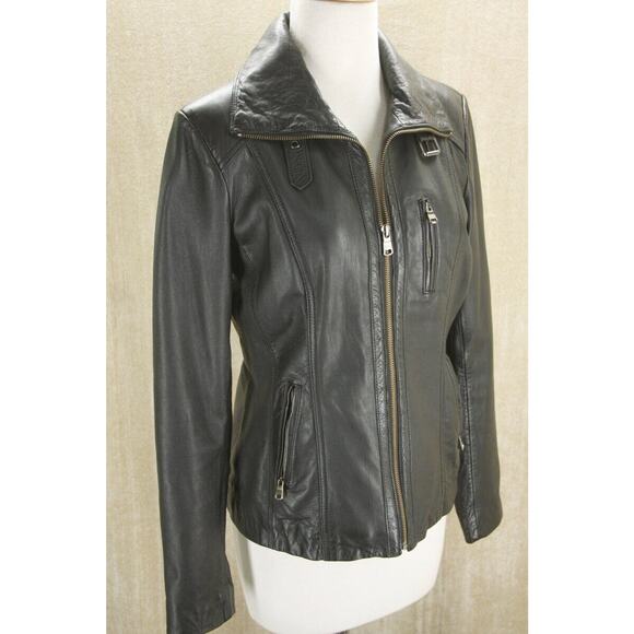 Andrew Marc Trooper Black Leather Biker Bomber Jacket Size XS New $495 - Picture 9 of 11